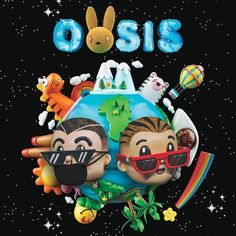 the album cover for oasis has an image of two people with sunglasses on their heads