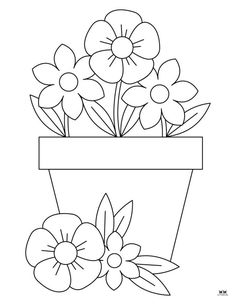 a flower pot with flowers in it coloring pages for kids to print out and color