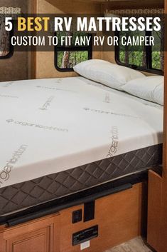 an rv mattress with the words best rv mattresses and custom to fit any rv camper