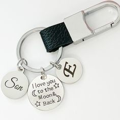 Surprise your Brother with a thoughtful gift that he will appreciate forever.  A Keychain with 3 stainless steel charms, a velvet gift bag and gift box, which makes it perfect for gift giving. JEWELRY DETAILS: *Handcrafted in the USA MATERIALS: *Stainless Steel *Silver Plating INCLUDES: *Brother Charm (Additional Options available At Checkout) *Initial Charm *I Love You To The Moon & Back Charm *Jewelry Box *Jewelry Care Instructions *Jewelry Cleaning Cloth *Jewelry Bag SHIPPING: Orders are usua Brother Birthday Gift, Brother Brother, Sweet Sixteen Gifts, Brother Gifts, Hairdresser Gift, Cloth Jewelry, Hair Stylist Gifts, Jewelry Cleaning, Brother Birthday