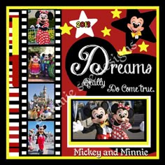 mickey and minnie's disney world poster with the words, dreams really do come true