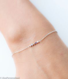 Birthstone bracelet can be made with 1-2-3-4-5-6-7 or 8 stones. Personalized jewelry can be a lovely gift for your loved ones...♡ ► FEATURES; Material Options: 925k Sterling Silver & Rose Gold Filled Over Silver & Yellow Gold Filled Over Silver Length : Standart length is 6.5''+0.5'' extention chain. ❥ I can adjust your bracelet length to your demands, please add me a note during check out if you wish a different bracelet length. Birthstones: Please see all birthstone color options in th Dainty Mother's Day Charm Bracelet, Birthstone Bracelet For Mom, Sterling Silver Bracelet For Best Friend, Silver Dainty Birthstone Bracelets, Dainty Silver Birthstone Bracelets, Silver Dainty Birthstone Bracelet, Sterling Silver Gemstone Beaded Bracelet Gift, Dainty Jubilee Crystal Bracelet As Gift, Dainty Jubilee Crystal Bracelet For Gift