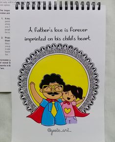 a book with an image of two children on the front and back cover that says, a father's love is forever imprinted on his child's heart