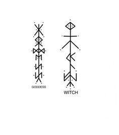 the symbols for witches and godies are drawn in black ink on a white background