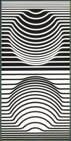 an abstract black and white painting with wavy lines