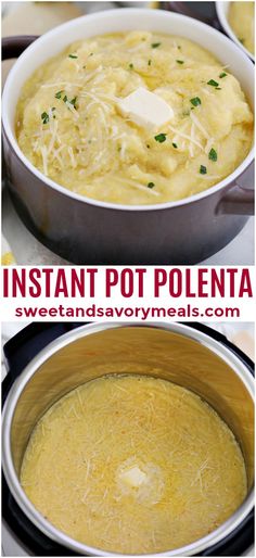 instant pot polenta recipe with cheese and parmesan cheese in the bottom photo