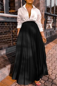 Lasaky - Classic High-Waisted Solid Color Skirt with Folded Detail Plus Size Fall Fashion, Pleated Skirts, Loc Styles, Clothes Women, Fashion Spring, Polished Look, Well Dressed, Olivia Mark, Weight Gain