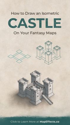 How to draw a medieval castle icon in isometric perspective for your fantasy maps. Fantasy Map Icons Castle, Drawing A Castle, Draw A Castle, Book Maps