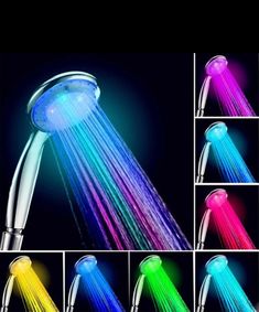 multicolored shower head with leds and handshowl for the bathroom sink