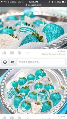 some blue and white strawberries are on a plate