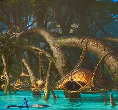 an artist's rendering of a tree house in the water