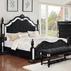 Azha CM7194BK Bed By Furniture Of AmericaBy sofafair.com Gothic Disney, Rococo Bedroom, Disney Bedroom, Black Homes, Girls Bed, Adult Bed, Tufted Platform Bed, Elegant Bed, Homes Inside