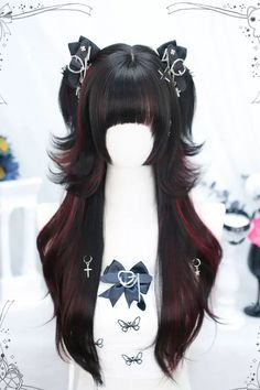 🔥 Explore Bestsellers! 👆 https://amzn.to/3BwlP5B Cute Hair Ideas For Homecoming, Black Cute Hairstyles, Hair Styles Black Hair, Cute Wigs, Daily Wigs, Black And Red Hair, Harajuku Wigs, Oc Hair, Harajuku Hair