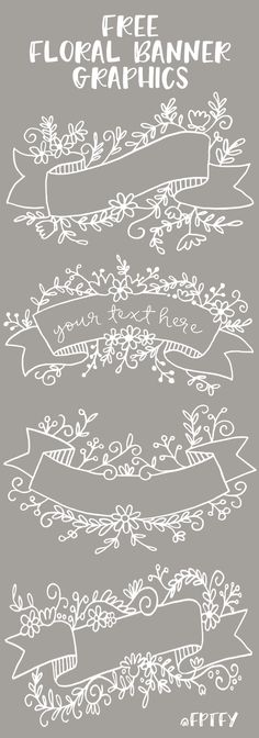 a set of hand drawn flowers and ribbons with the words floral banner graphics on them