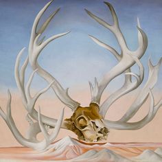 a painting of a deer skull with antlers on it's head