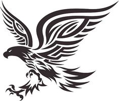 an eagle is shown in this black and white tattoo art design on a white background