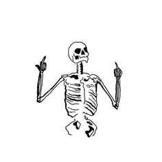 a skeleton holding a knife and fork in it's left hand, with the caption