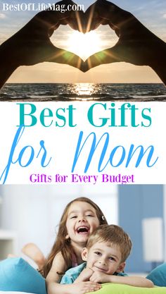 two pictures with the words best gifts for mom and an image of hands making a heart