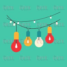 some light bulbs hanging from a wire on a green background with the word cute written below them