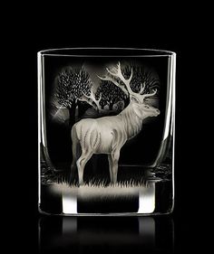 a glass with an image of a deer on it