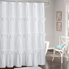 PRICES MAY VARY. ADD A TOUCH OF ELEGANCE: Combined the elegance of ruffles and waterfall pattern design to give a romantic and shabby chic feel. This shower curtain offers a soothing atmosphere, ideal for relaxing at the end of a long day. If you are looking for something to make your bathroom special, you can't go wrong with our bath curtain. DELICATE CRAFT: Along with the unique ruching, there are waterfall ruffle design creating a sweet and classy vision for your bathroom. Those fancy waterfa Ruffle Shower Curtain, Feminine Bathroom, Vintage Shower Curtain, Ruffle Shower Curtains, Farmhouse Shower Curtain, Farmhouse Shower, Fancy Flowers, Stall Shower Curtain, Flower Shower Curtain