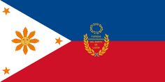 the flag of the philippines is shown in red, white and blue with gold stars