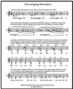 sheet music with the words encouraging resanance