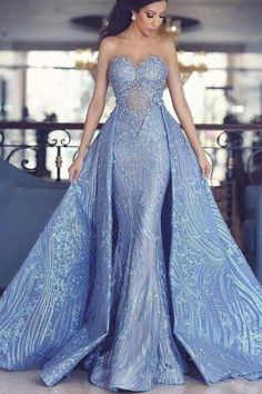 Gorgeous Sweetheart Sheer Sleeve Prom Dress With Removable Skirt,WP092 – winkbridal Detachable Train, Chic Gowns, Sweetheart Prom Dress, Elegant Prom Dresses, Blue Evening Dresses, Dream Dresses, Beauty Dress, Long Wedding Dresses, Prom Dresses Blue