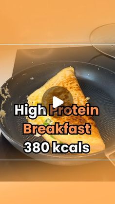 a pan with some food in it on top of a stove and the words high protein breakfast 3810 kcal's