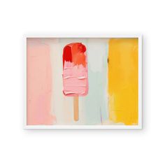 an abstract painting with popsicles painted in different shades of pink, yellow and orange