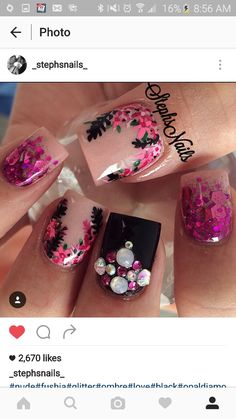 Great Nails, Flower Nail Art, Glitter Ombre, Love Black, Fabulous Nails, Creative Nails