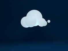 a white cloud floating on top of a dark blue background with two balls in the air