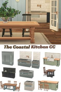 the coastal kitchen c is made up of many different types of furniture