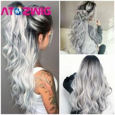 Womens Synthetic Ombre Gray Cosplay Party Full Wigs Long Wavy Gray Wigs Natural, #AD, ##Natural, #advertisement, #Wavy, #Long, #Wigs Grey Hair Wig, Silver Wigs, Gradient Hair, Long Curly Wig, Silver Hair Color, Grey Wig, Ombré Hair, Grey Hair Color, Ombre Hair Color