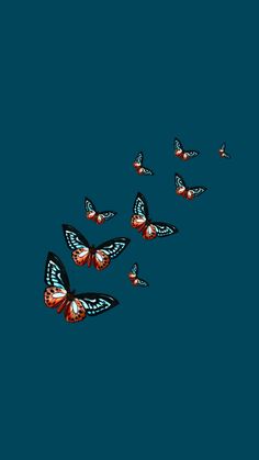 a group of butterflies flying in the sky