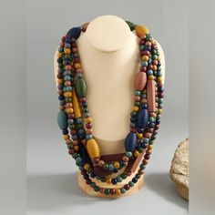 Color Block Wooden Beaded Layered Necklace Elegant Multicolor Wooden Beads Necklaces, African Beads Necklace, Clay Bead Necklace, Necklaces Statement, Festival Necklace, Wooden Bead Necklaces, Wood Bead Necklace, Bead Necklaces, African Beads