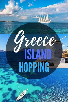 the greek island hopping with text overlay