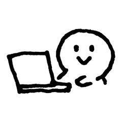 a black and white drawing of a laptop with a smiley face on it's screen