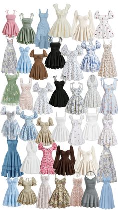 many different types of dresses are shown in this collage, including one woman's dress