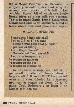 an old recipe for pumpkin pie with instructions