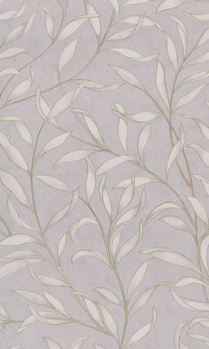 a wallpaper with leaves on it in grey and white colors, as well as the background