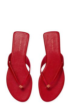 Signature logo hardware details the toe post of a versatile flip flop that will complement your warm-weather style. Flat sole Leather or synthetic upper/leather lining and sole Imported Red Tory Burch Sandals, Red Flip Flops, Tory Burch Flip Flops, Dr Shoes, Nice Sandals, Shoes Heels Classy, Heels Classy, Red Sandals, Fresh Shoes