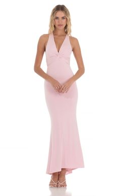 Twist V-Neck Maxi Dress in Pink Dresses Maxi Pink, Pink Evening Dress Silk, Blush Pink Prom Dress Tight, Dream Prom Dress Long Pink, Light Pink Beachy Dress, Elegant Bodycon Dress Pink, Long Pink Tight Dresses, Pale Pink Formal Dresses, Pink Dresses Lulus