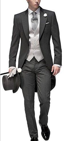 1920s Mens Formal Wear Clothing Newdeve Three Pieces Tailored Bridegroom Black Morning Suit Wedding Tuxedo for Men Groomwear $175.00 AT vintagedancer.com Suits Groomsmen, Men Suits Wedding, Tie Vest, Formal Clothing, Morning Suits, Printed Hoodies Sweatshirts, Man Blazer, Groom Tuxedo, Mens Blazer Jacket