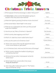 christmas trivia answer sheet for kids