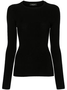 black fine ribbed ribbed crew neck long sleeves straight hem pull-on style Black Light Sweater, All Black Wardrobe Closet, Hogwarts Clothes, Unsleeping City, Desired Wardrobe, Black Sweater Outfit, Dr Wardrobe, Womens Black Sweater, Hogwarts Dr