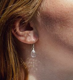 "Clear Crystal Quartz Teardrop Dangle Earrings in Sterling Silver or 14k Gold Filled  Crystal Quartz, also known as Rock Crystal, is said to be the ultimate healing stone that balances and revitalizes the mental, physical, spiritual, and emotional aspects of the body. It's believed to amplify the energy or intent given to it, while enhancing the energies of other gemstones it's placed with. These earrings are handmade with genuine clear Quartz faceted teardrops. Since the gemstones are natural, Hypoallergenic Crystal Drop Earrings, Delicate Drop Earrings With Ear Wire, Everyday Nickel Free Drop Jewelry, Everyday Nickel-free Drop Jewelry, Nickel-free Minimalist Drop Jewelry, Nickel-free Drop Jewelry In Minimalist Style, Single White Gold Drop Earring, Everyday White Gold Drop Jewelry, Nickel Free Teardrop Fine Jewelry