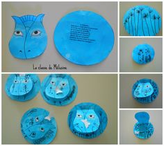 paper plates with blue designs on them are shown in different stages of making the faces