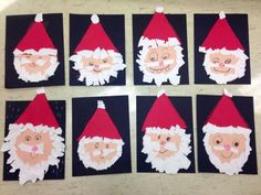 six pictures of santa claus made out of paper