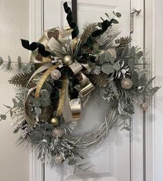 a christmas wreath on the front door